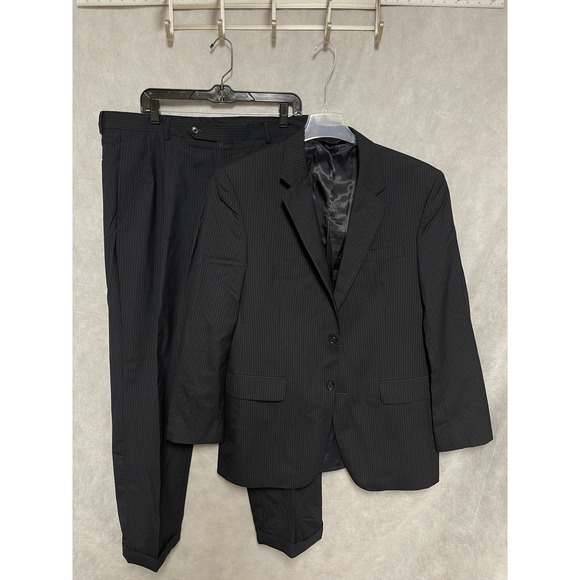 Jos A Bank Suit Men 41L‎ 42L Blue Striped 2B Academia Wool 37X31.5 Pants Luxury - Picture 1 of 16